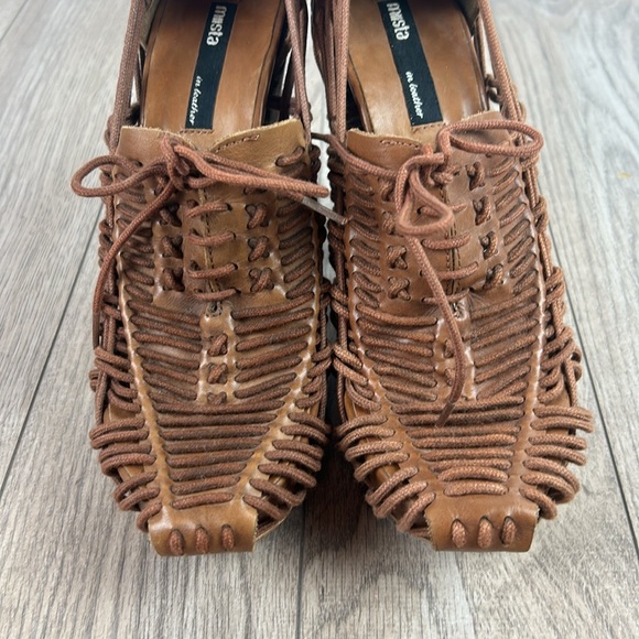 Miista Naia Free People 8.5 Brown Leather Cord Huarache Lace Up Block Heels - Picture 4 of 11